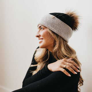 2 Tone Angora Knit Fur Pom Beanie-Hat-Pretty Simple Wholesale