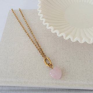 Rayna Rose Quartz Heart Necklace - WATERPROOF-Necklace-Pretty Simple