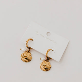 Shell Pearl Hoop Earrings - WATERPROOF-Earrings-Pretty Simple