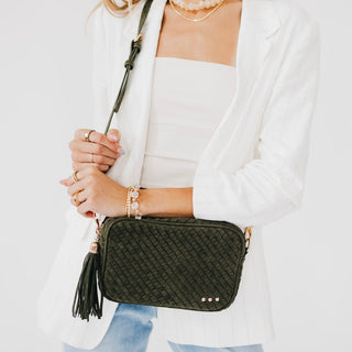 Suede Woven Willow Camera Crossbody Bag