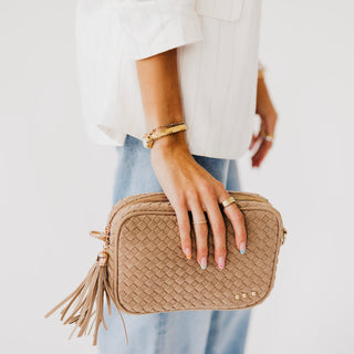 Suede Woven Willow Camera Crossbody Bag