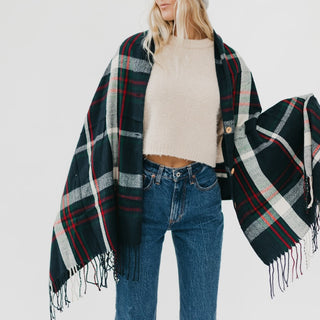 Button Plaid Shawl Scarf-Scarf-Pretty Simple