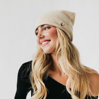 Cable Rolled Edge Cashmere Beanie-Beanie-Pretty Simple