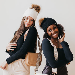 Fine Knit Fur Pom Slouchy Beanie-Hat-Pretty Simple