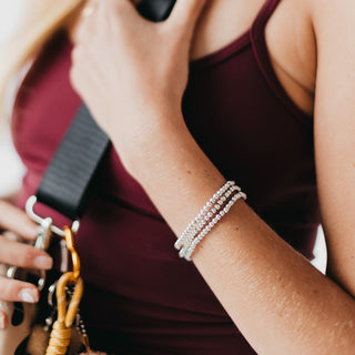 Bracelet-Metallic Glass Bead Stretch Bracelet-Pretty Simple