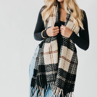 Scarf-Penny Plaid Fringe Scarf-Pretty Simple