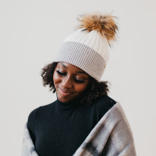 2 Tone Angora Knit Fur Pom Beanie-Hat-Pretty Simple