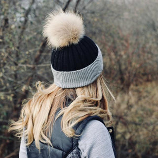 2 Tone Angora Knit Fur Pom Beanie- Wholesale - Pretty Simple