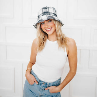 New Black Plaid Bucket Hat- Wholesale - Pretty Simple