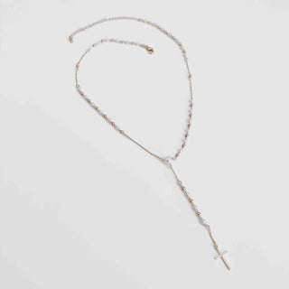 Soft Touch Y Drop Pearl & Cross Necklace-Necklace