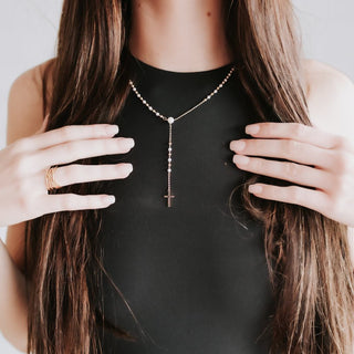 Soft Touch Y Drop Pearl & Cross Necklace-Necklace