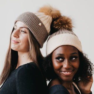 2 Tone Angora Knit Fur Pom Beanie-Hat-Pretty Simple